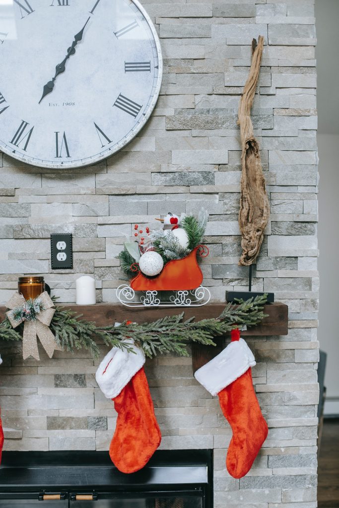 Festive fireside mantel